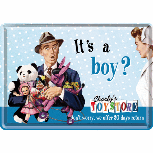 Blechpostkarte mit Umschlag IT´S A BOY ? 10x14cm