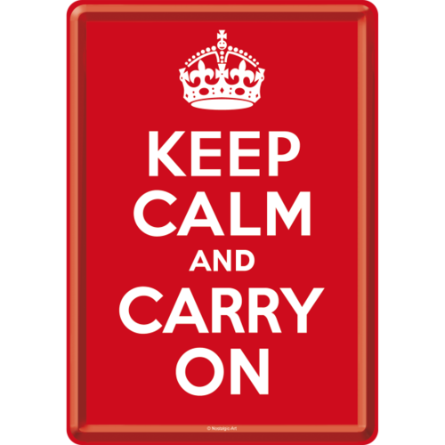 Blechpostkarte mit Umschlag KEEP CALM AND CARRY ON 10x14cm