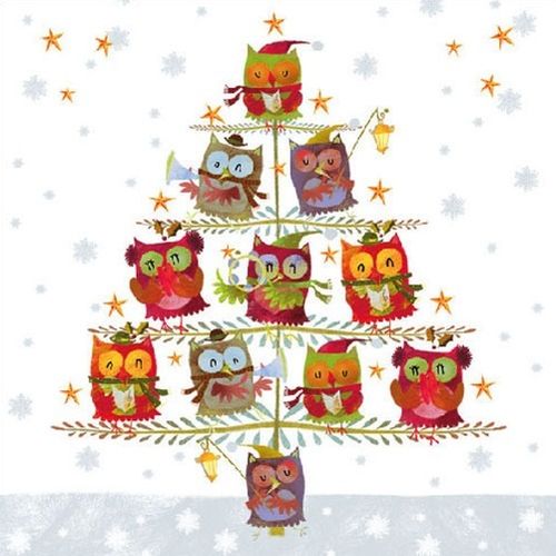 20 Papierservietten, Servietten CHRISTMAS TREE OWLS Ambiente
