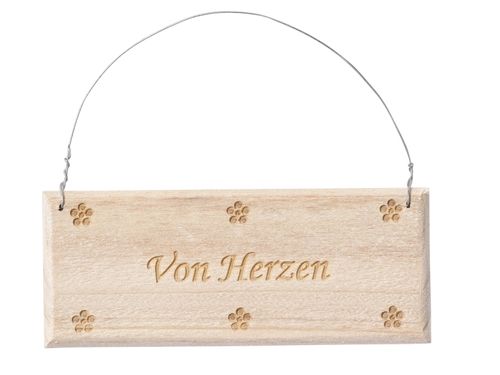 Holzschild, Geschenkanhänger VON HERZEN  9,5x3,7cm