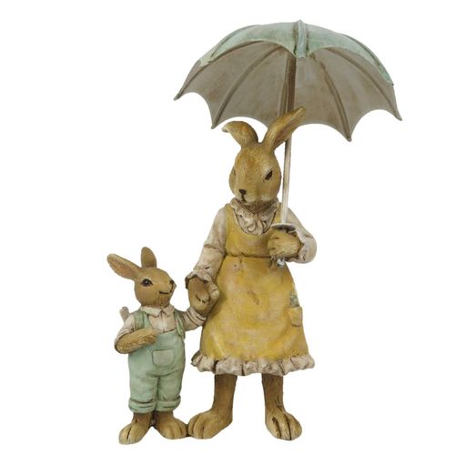 Kaninchen, Hasenmutter mit Kind & Regenschirm 9x4x13cm by Clayre & Eef