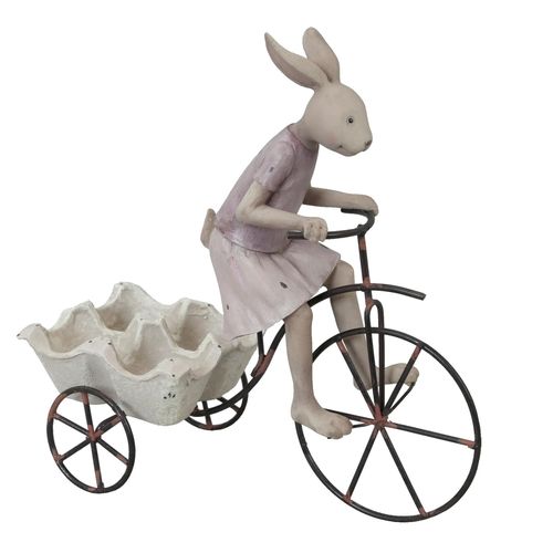 Kaninchen, Hasenmädchen auf Fahrrad / Eierhalter 26x11x24cm