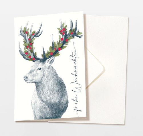 Doppelkarte, Klappkarte HIRSCH Frohe Weihnachten | Wildblumen Atelier