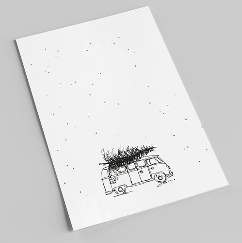 Postkarte, Karte BULLI mit Tannenbaum Weihnachtskarte